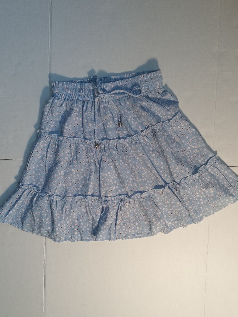 Princess Polly Light Blue Floral Tiered Skirt With Drawstring Size 4